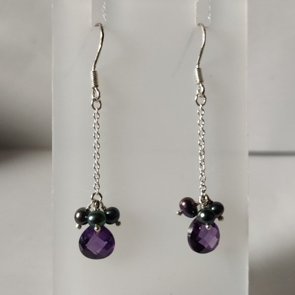 Amethyst and Pearl Dangle Earrings - Picture 1 of 8